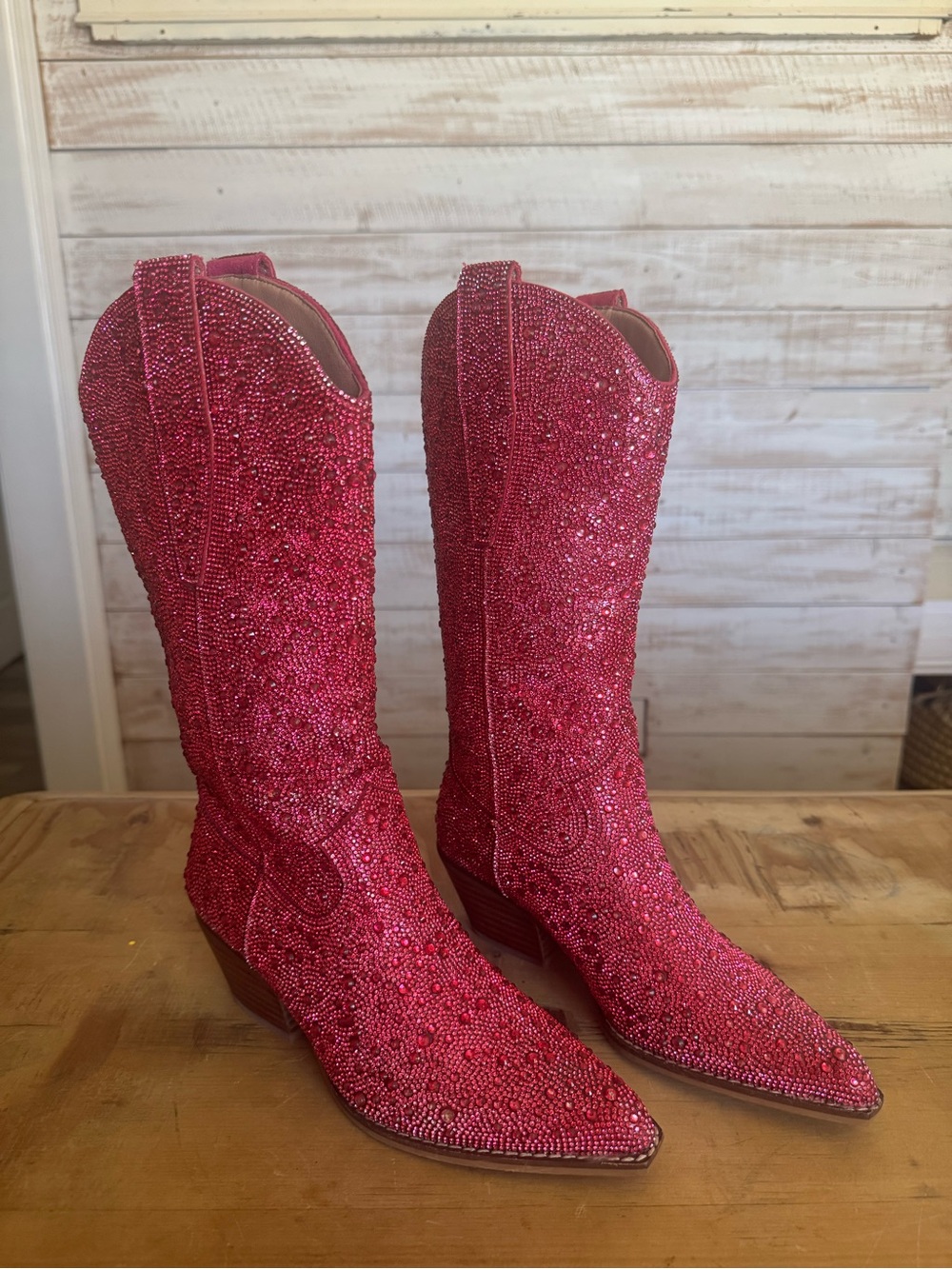 Women's Pink Crystal Embellished Western Boots